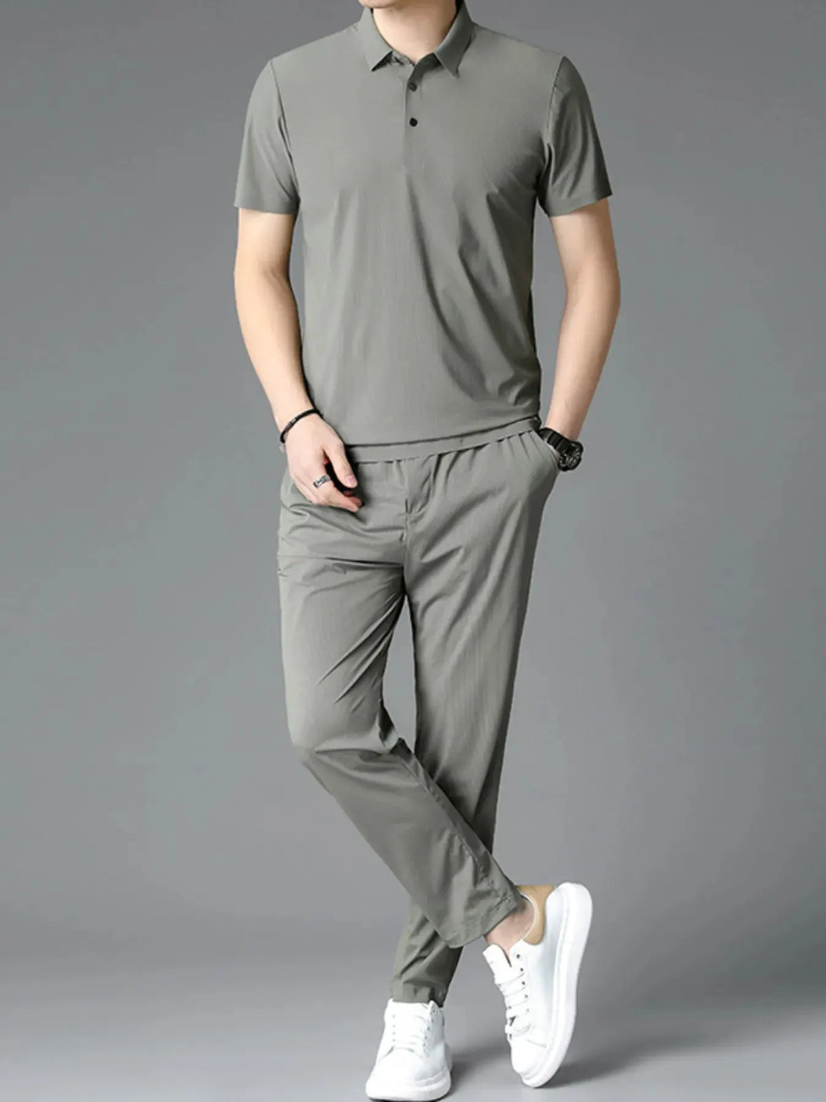 Men's Full Size Button Detail Short Sleeve Polo Plus Size by Trendsi