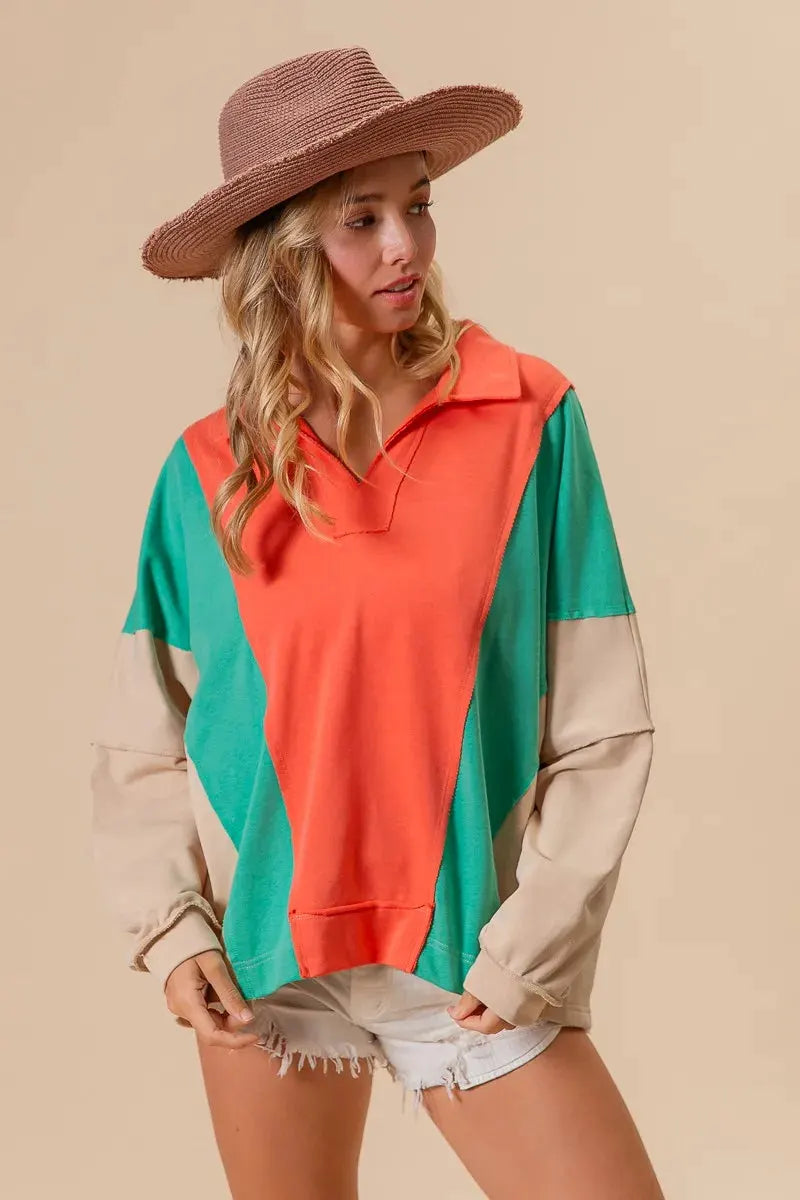 BiBi Colorblock Exposed Seam French Terry Sweatshirt by BiBi