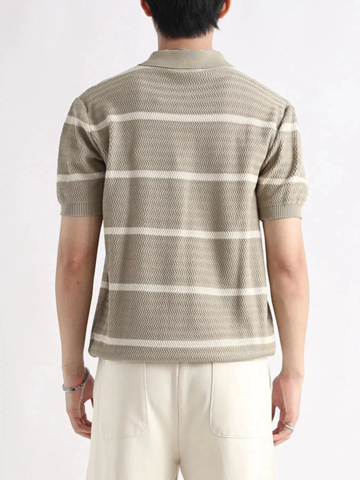 Men's Plus Size Striped Zip-Up Knit Polo by POL