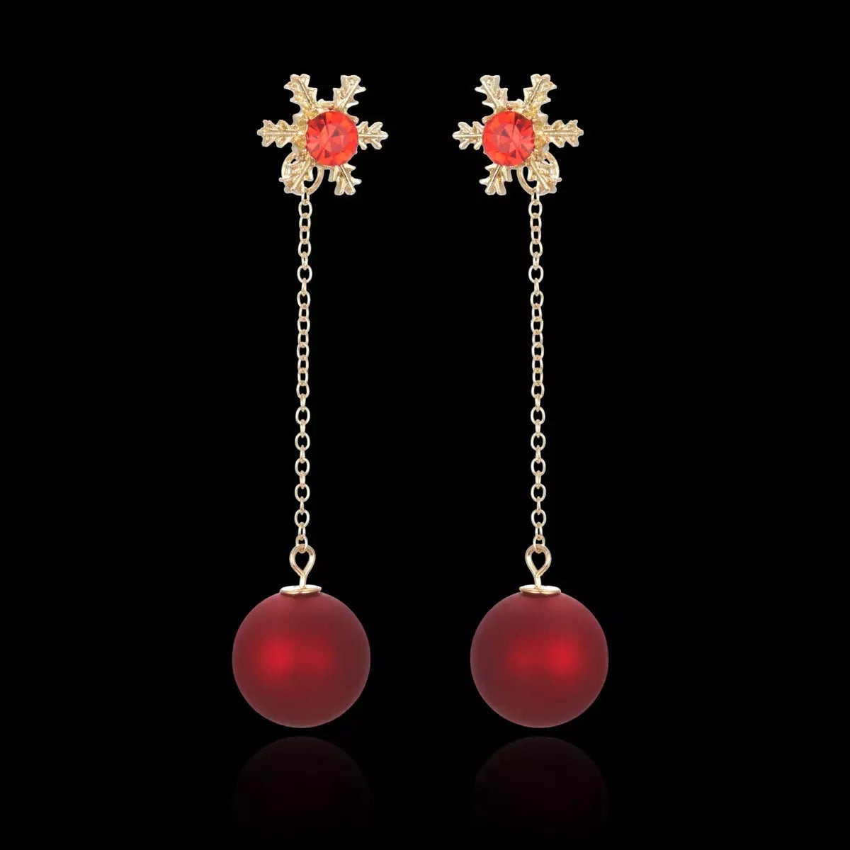 Snowflake Drop Earrings with Red Ball by Partner Label