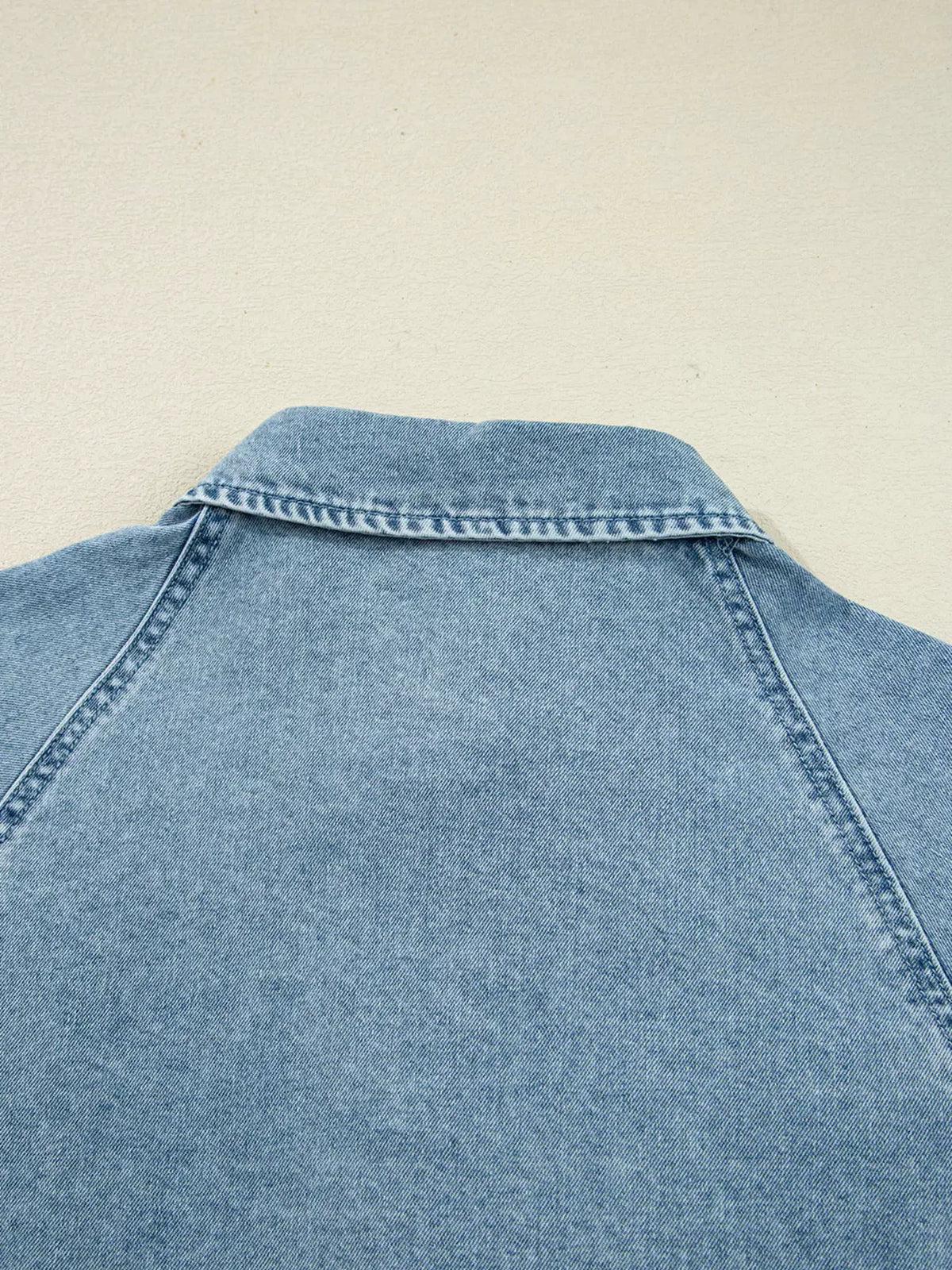 Smocked Cuffs Flared Denim Shirt Mini Dress by Partner Label