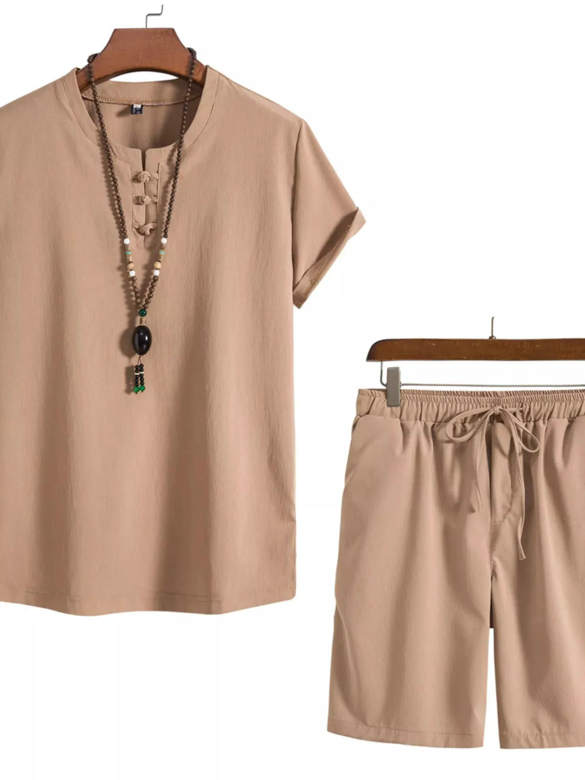 Men's Plus Size Mandarin Collar Short Sleeve Shirt and Shorts Set by Trendsi