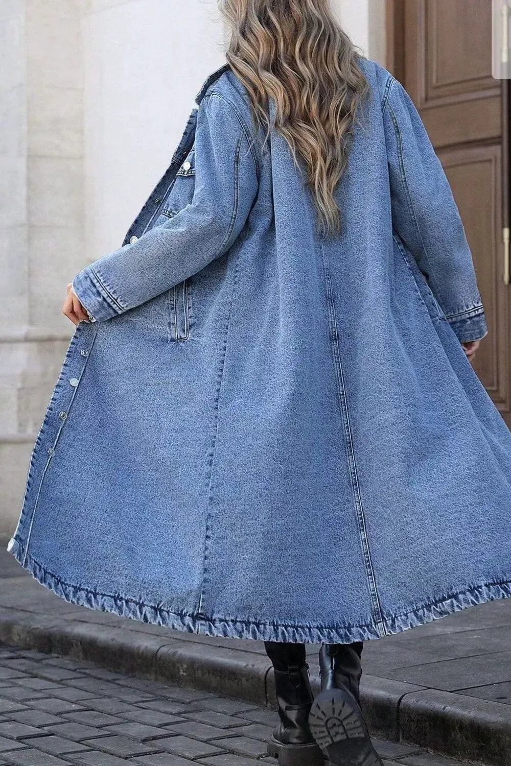 Longline Button-Down Denim Jacket by Partner Label