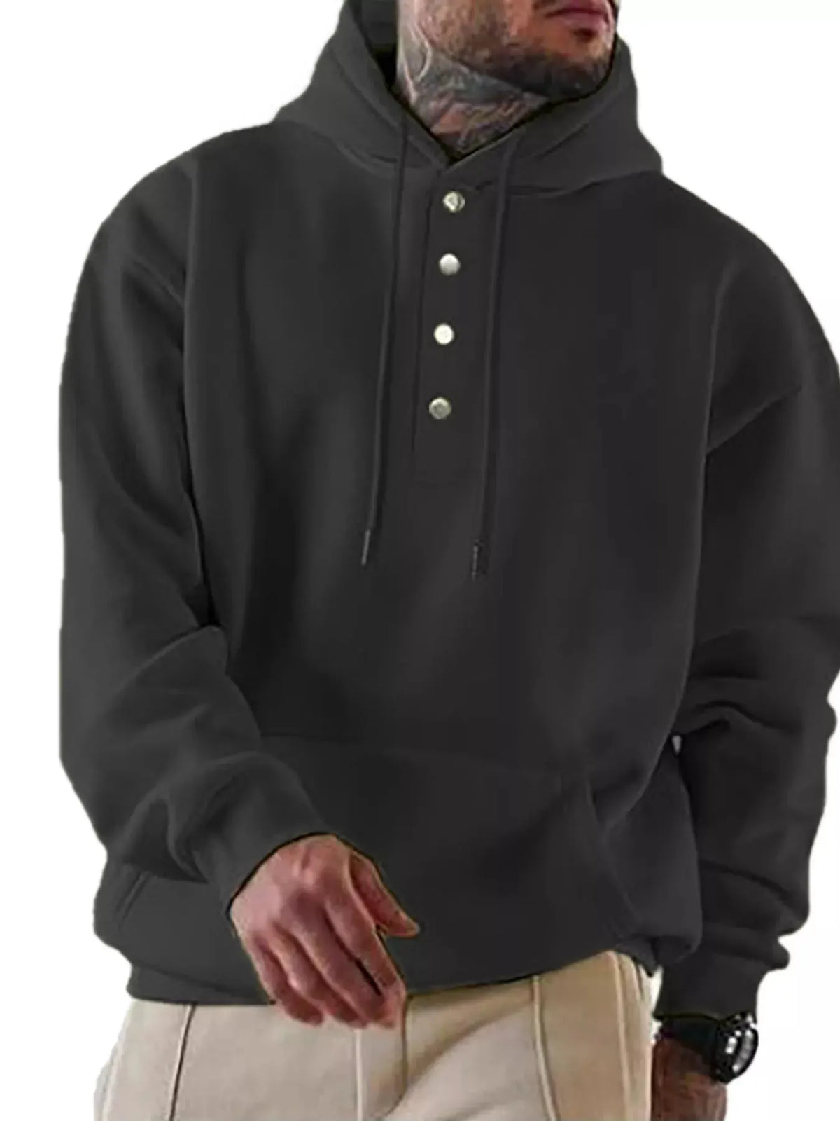 Men's Full Size Drawstring Kangaroo Pocket Hoodie Plus Size by Partner Label