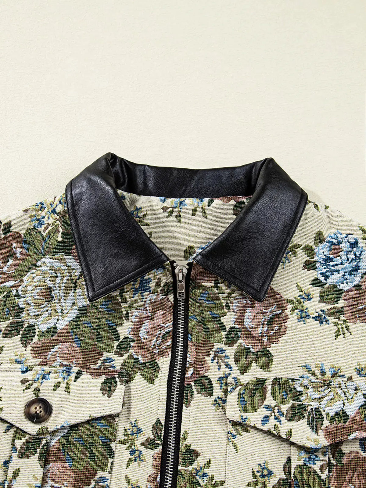 Floral Print Zip Up Contrast Collared Jacket by Partner Label