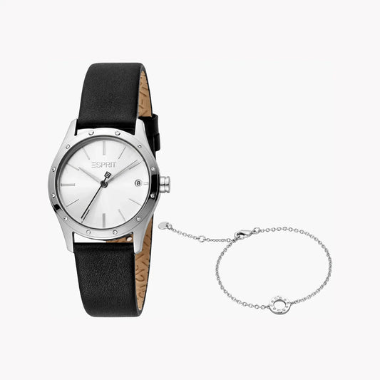 Esprit Women's Black Leather Watch, Silver Dial | Es1l000m0065 by ESPRIT