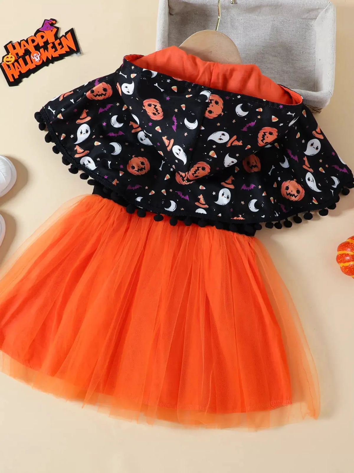Children's Halloween Ghost Dress and Hooded Cape Set by Trendsi