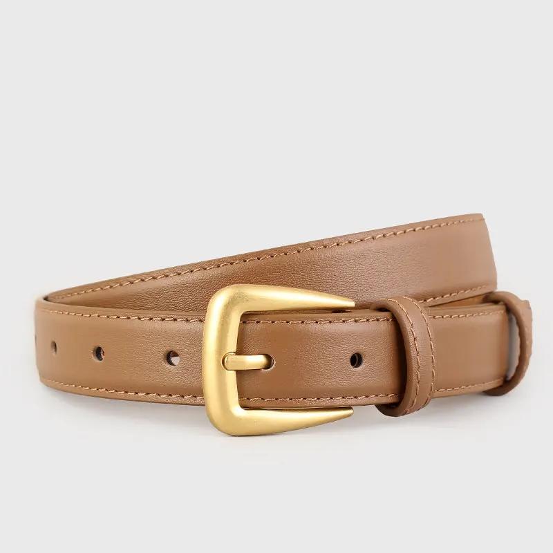 Skinny Leather Belt with Golden Buckle by Trendsi