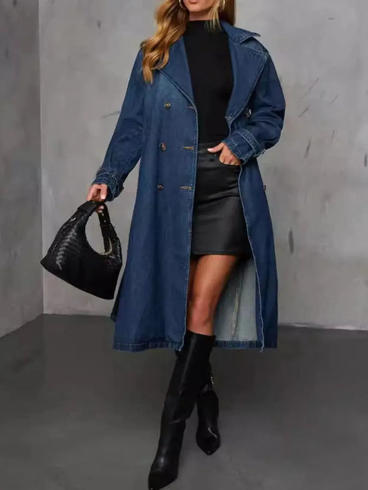Button Up Long Sleeve Longline Denim Jacket by Partner Label