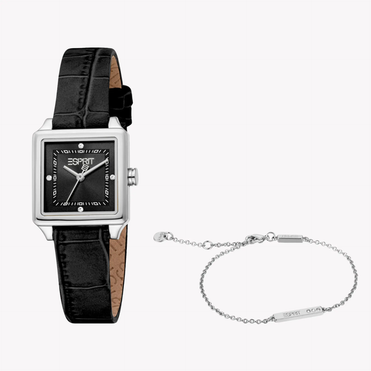 Esprit Women's Stainless/Leather, Silver/Black | Es1l511l0015 by ESPRIT