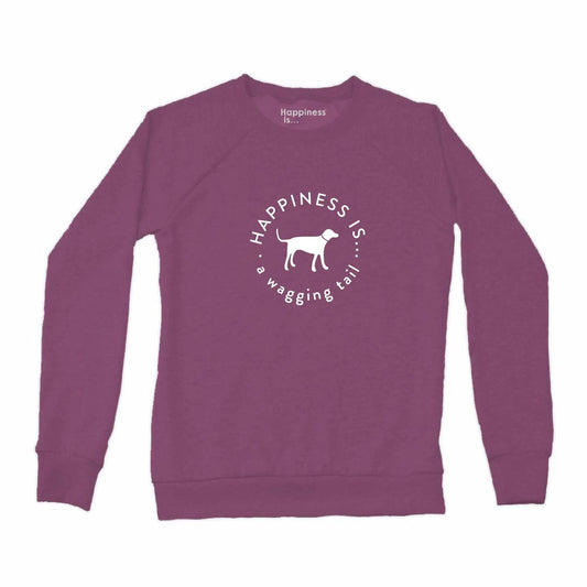 Women's Wagging Tail Crew Sweatshirt, Plum by Pets Collection