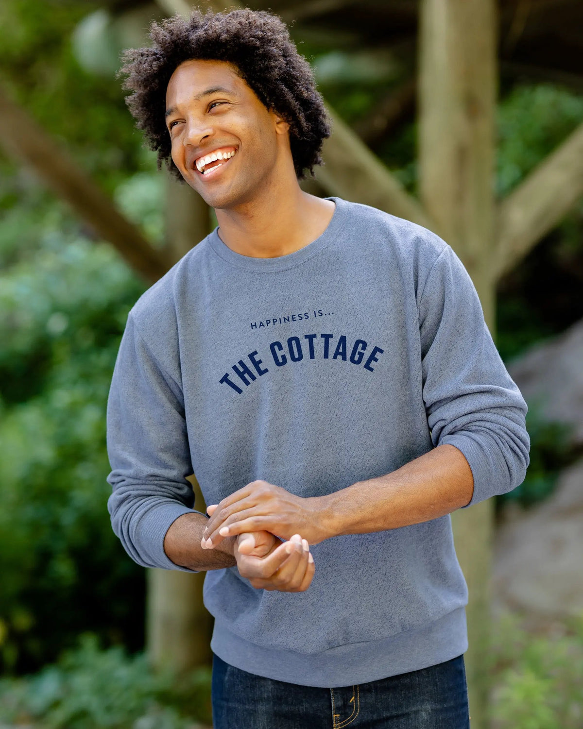 Men's Cottage Collegiate Crew Sweatshirt, Heather Navy by Cottage Collection