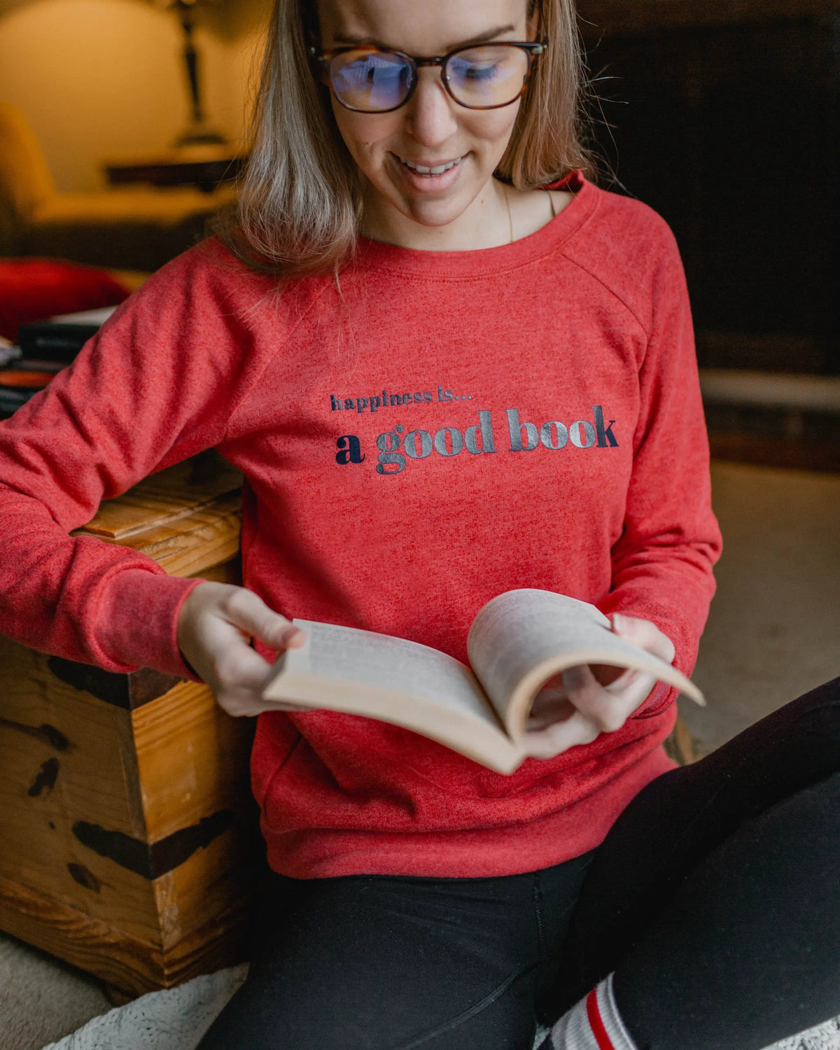 Women's Good Book Crew Sweatshirt, Chili by Books and Reading