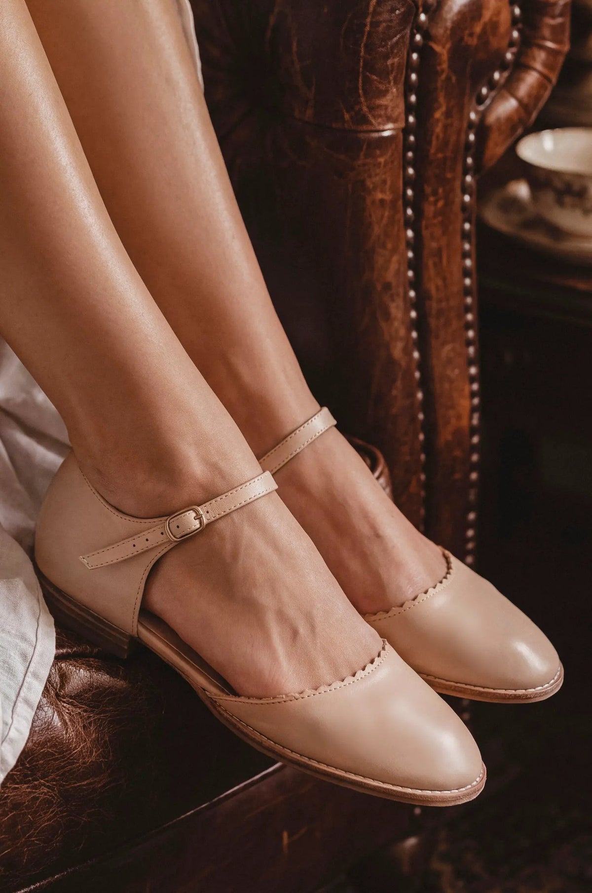 Laurel Scalloped D’Orsay Leather Flats by ELF