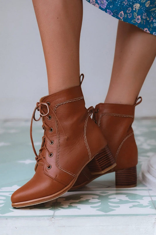 Mon Reve Lace-Up Leather Ankle Booties by ELF