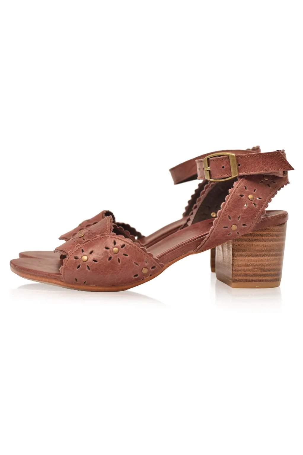 Paloma Scalloped Leather Heel Sandals by ELF