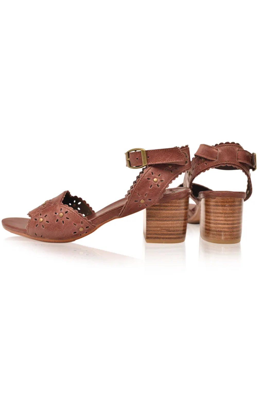 Paloma Scalloped Leather Heel Sandals by ELF
