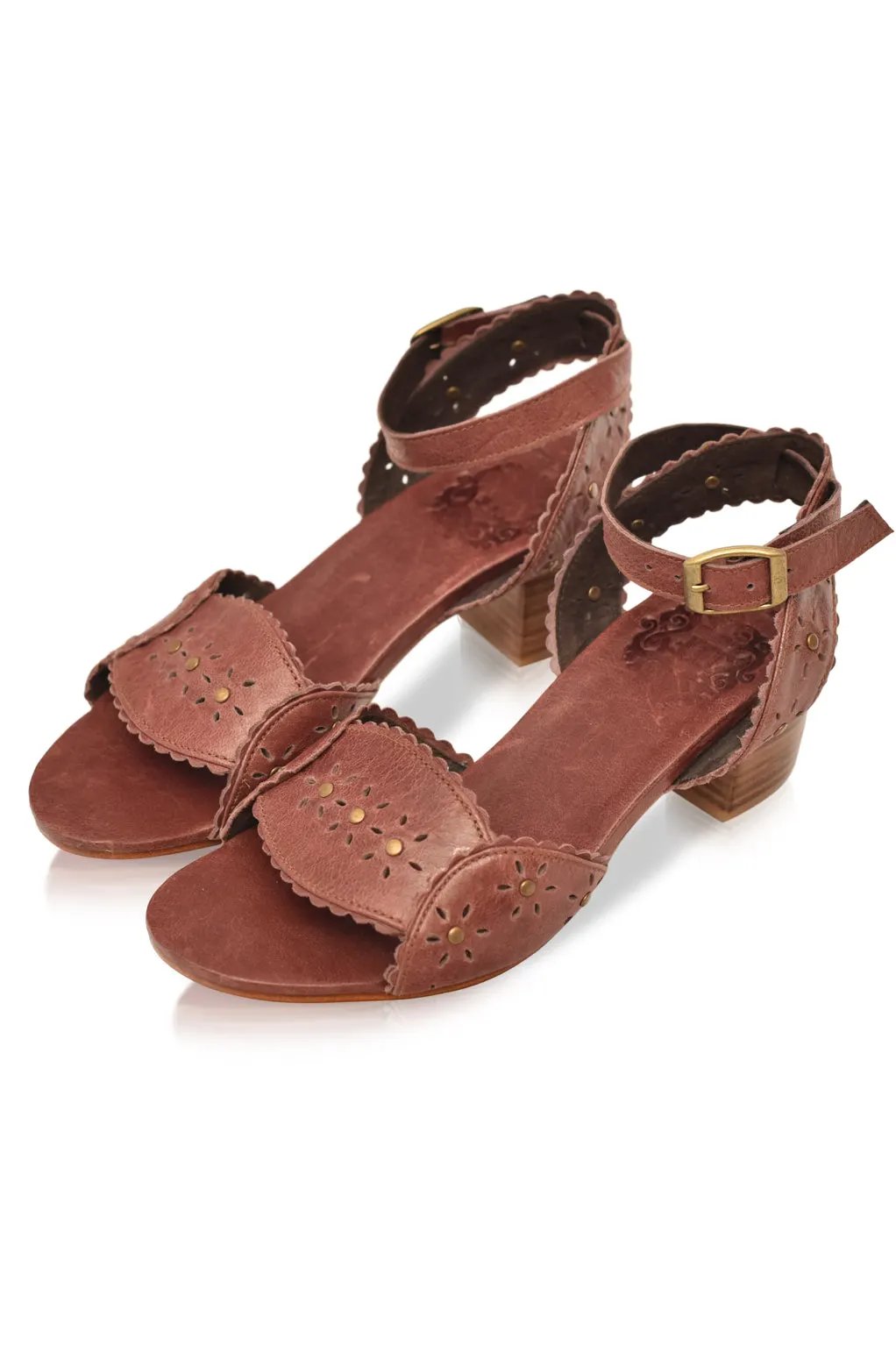 Paloma Scalloped Leather Heel Sandals by ELF