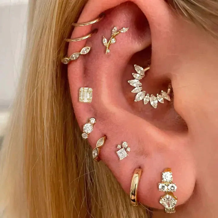 Stainless Steel Hoop Earring Women Zirconia Crystal Piercing Ear Daith Helix Tragus Lobe Cartilage Stud Earring Piercing Jewelry by Maiden-Art