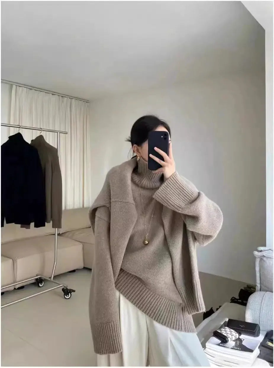 100% pure cashmere sweater for women high-neck sweater loose and thickened silhouette sweater by Vimost Shop