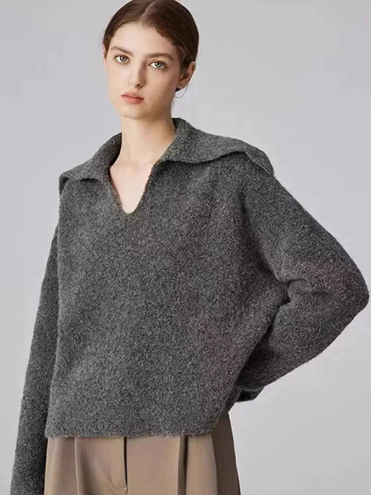 Autumn and winter new 100 cashmere sweater women's retro loose knit sweater V-neck long sleeve woolen base shirt by Vimost Shop