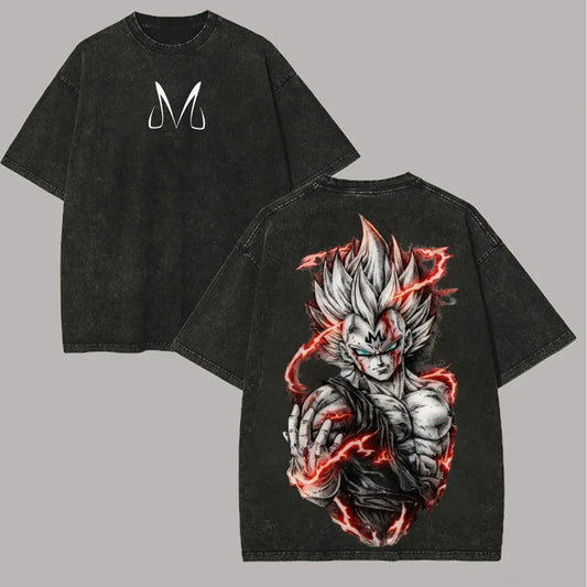 Majin Vegeta Vintage Washed Oversized T-Shirt Cotton Streetwear Tee by Vimost Shop