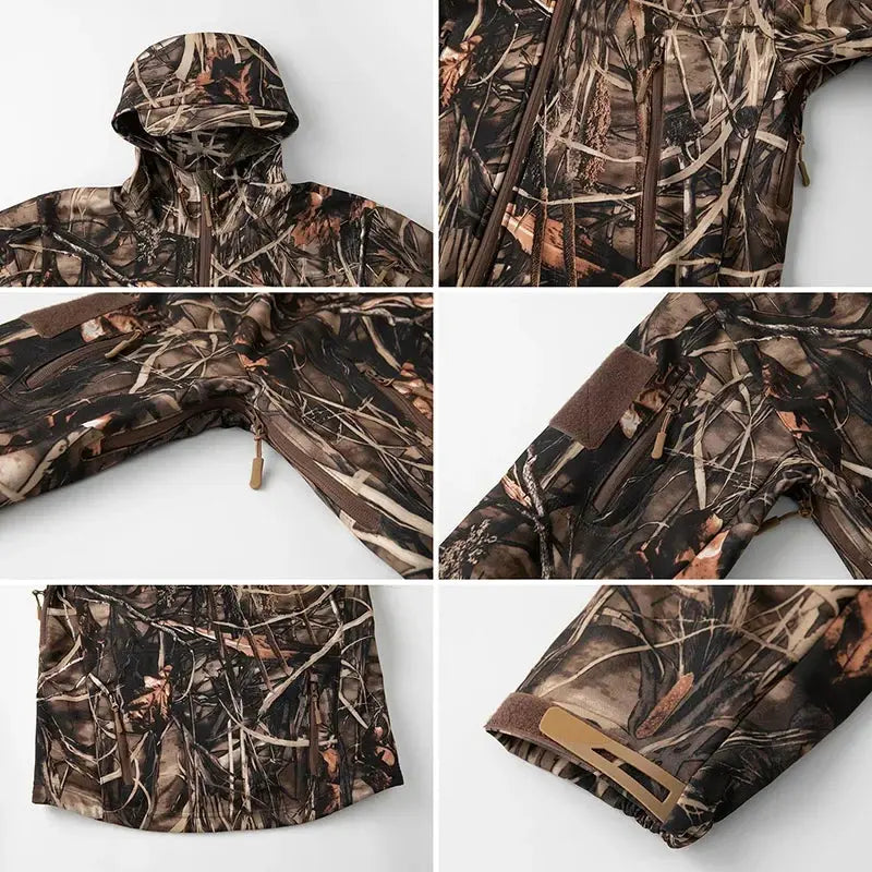 Men's Silent Camouflage Hunting Jacket Waterproof Fleece Tactical Jackets Soft Shell Outdoor Hiking Fishing Hooded Coat by Vimost Shop