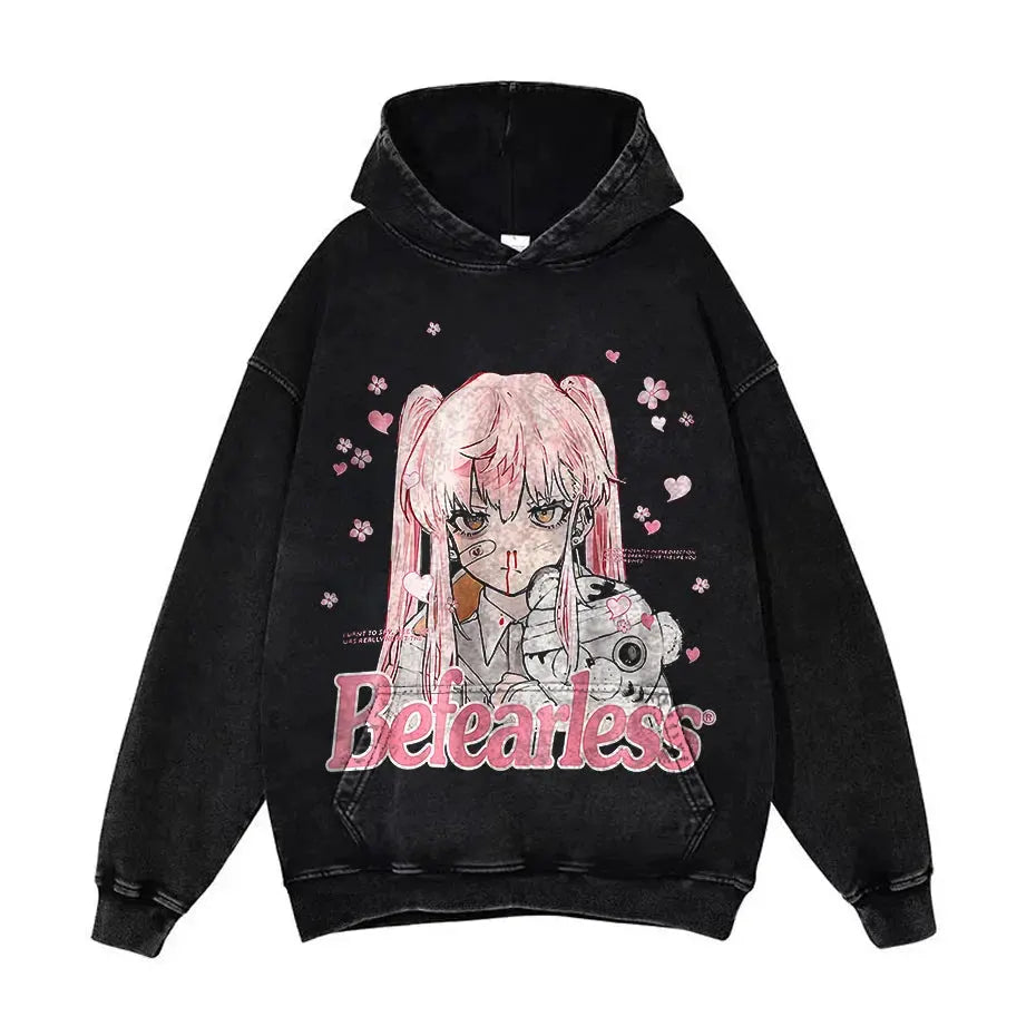 Anime Pain Graphic Hoodie Men's Retro Washed Harajuku Streetwear by Vimost Shop