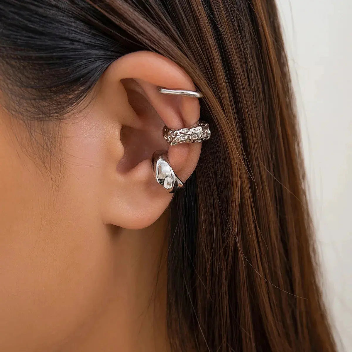 3Pcs/set Metal Chunky No Piercing Clip Earrings Geometric Ear Cuff Earrings for Women Ladies Party Girls Y2K Jewelry 2024 Trendy by MAIDEN-ART