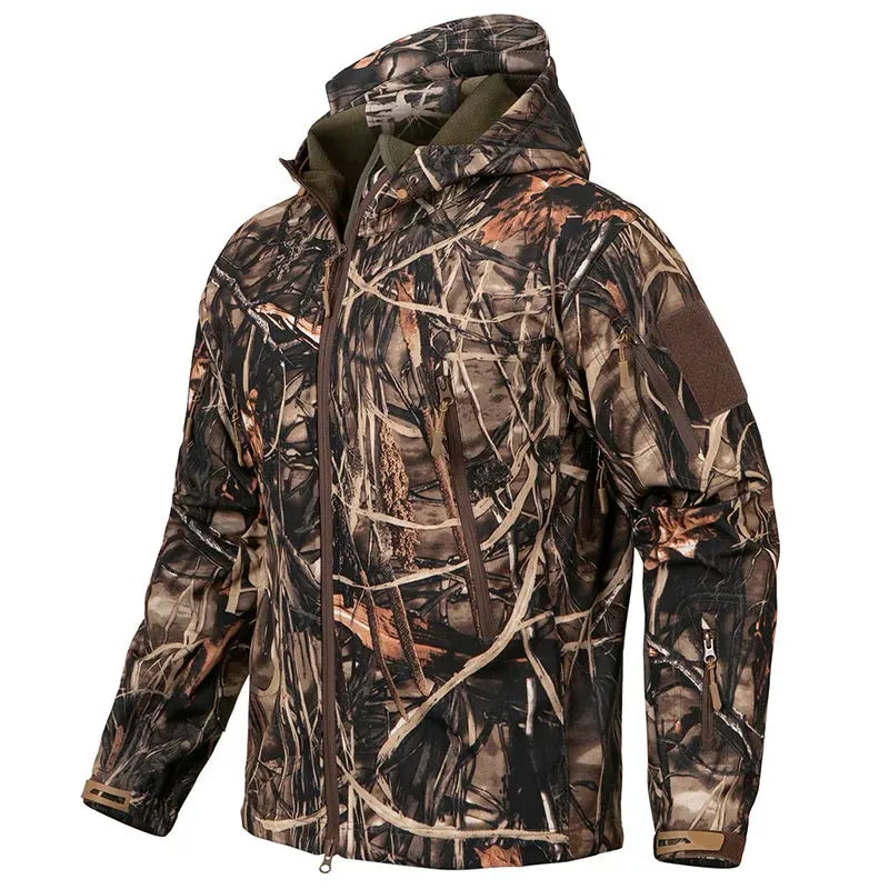 Men's Silent Camouflage Hunting Jacket Waterproof Fleece Tactical Jackets Soft Shell Outdoor Hiking Fishing Hooded Coat by Vimost Shop