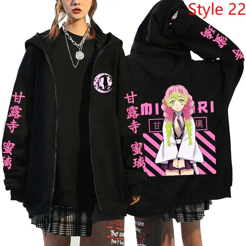 Anime Kanroji Mitsuri Print Hoodie Cartoon Zipper Pullover Long Sleeve Harajuku Sweatshirt by Vimost Shop