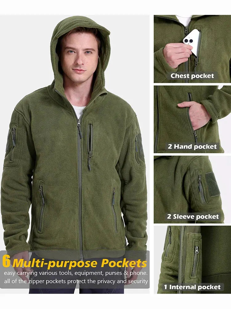 Men's Tactical Fleece Jacket Winter Warm Full Zip Military Hoodies Multi-Pockets Hiking Hunting Outdoor Coats by Vimost Shop