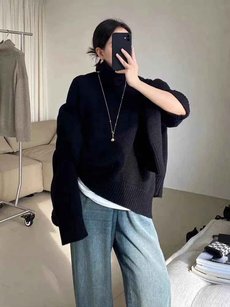 100% pure cashmere sweater for women high-neck sweater loose and thickened silhouette sweater by Vimost Shop