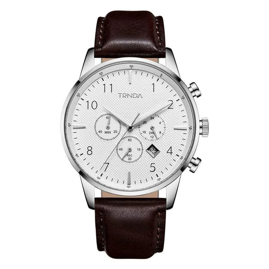 Trnda Men's Stainless Steel Watch, Brown Leather Band | Trn-43mss by TRNDA