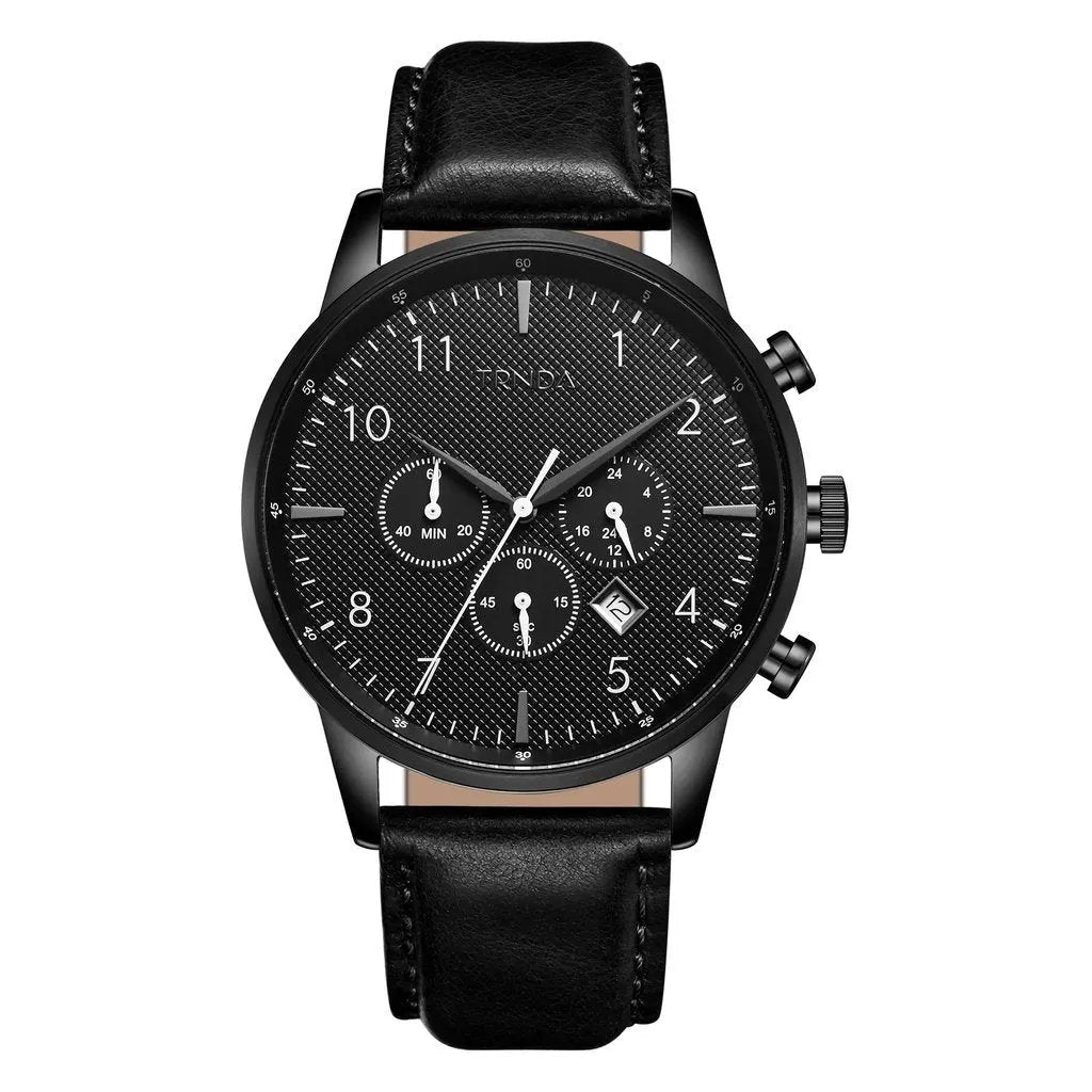 Trnda Men's Stainless Steel Watch, Black Leather Band | Trn-43blk by TRNDA