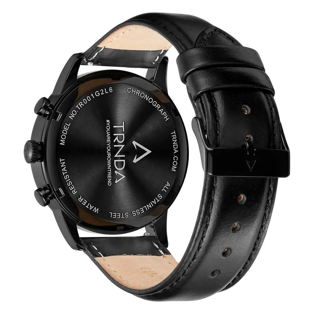Trnda Men's Stainless Steel Watch, Black Leather Band | Trn-43blk by TRNDA