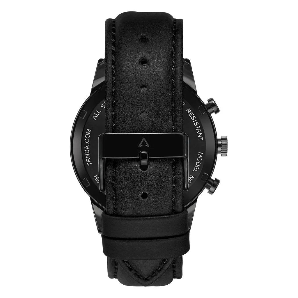 Trnda Men's Stainless Steel Watch, Black Leather Band | Trn-43blk by TRNDA