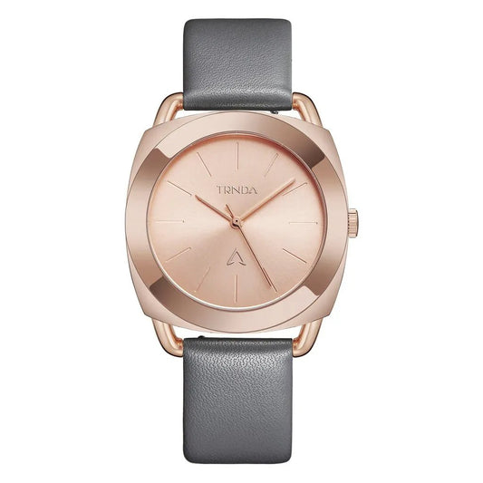 Trnda Women's Watch With Rose Gold Stainless Steel Case And Gray Leather Band by TRNDA