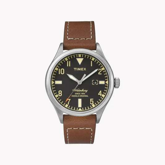 Timex Unisex Brown Leather Watch, Black Dial | Tw2p84000 by TIMEX