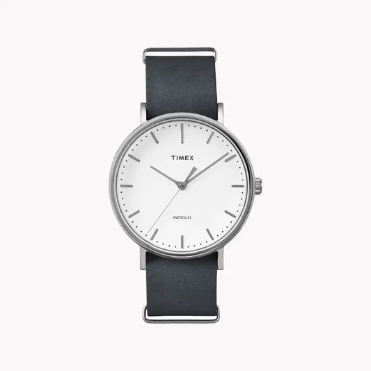 Timex Unisex Gray Leather Watch, White Dial | Tw2p91300 by TIMEX