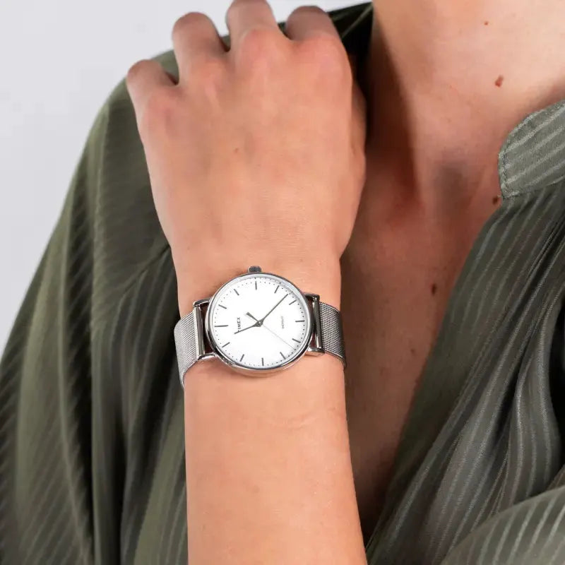 Timex Women's Silver Stainless Steel Watch, White Dial | Tw2r26600 by TIMEX