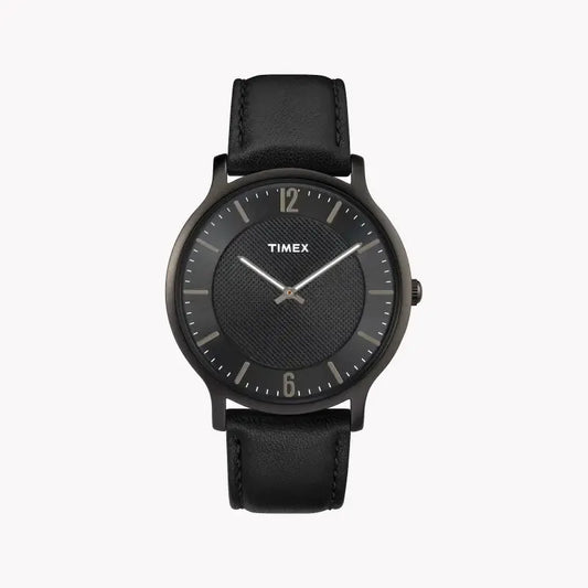 Timex Men's Black Leather Watch, Black Dial | Tw2r50100 by TIMEX