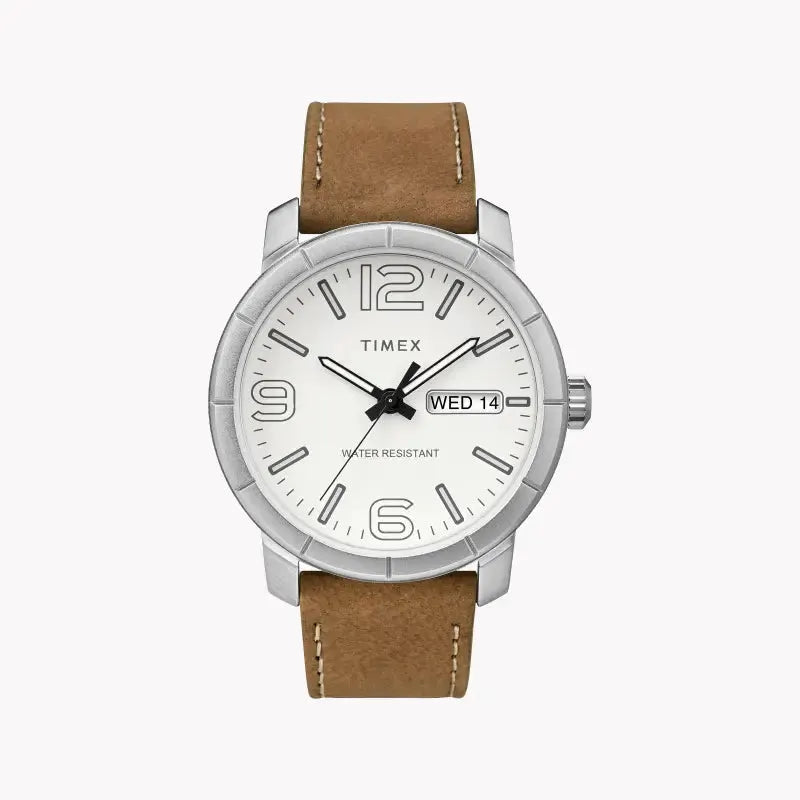Timex Men's Tan Leather Watch, White Dial | Tw2r64100 by TIMEX