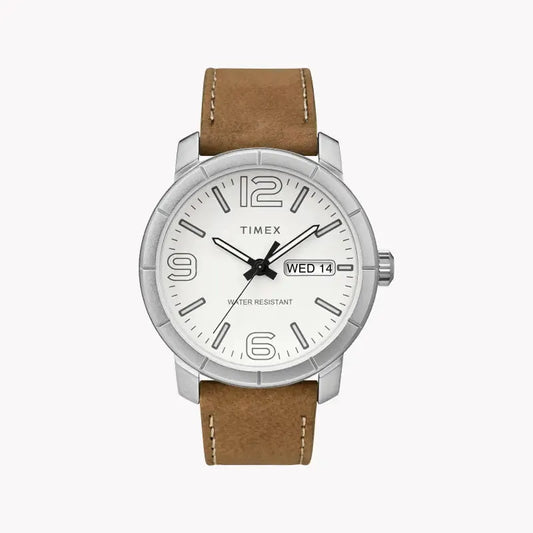 Timex Men's Tan Leather Watch, White Dial | Tw2r64100 by TIMEX