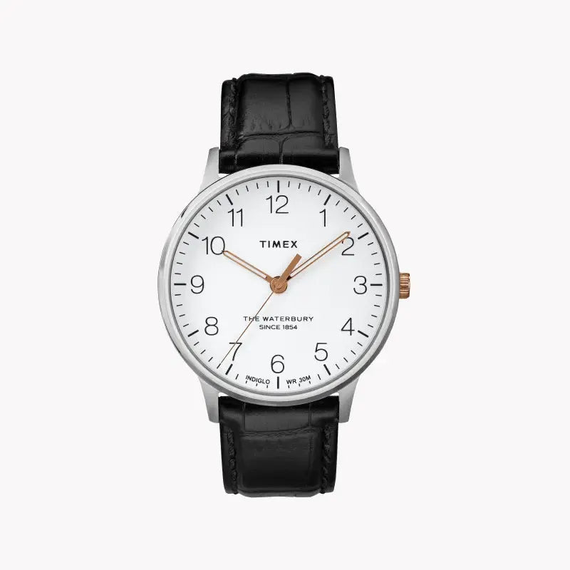 Timex Men's Black Leather Watch, White Dial | Tw2r71300 by TIMEX