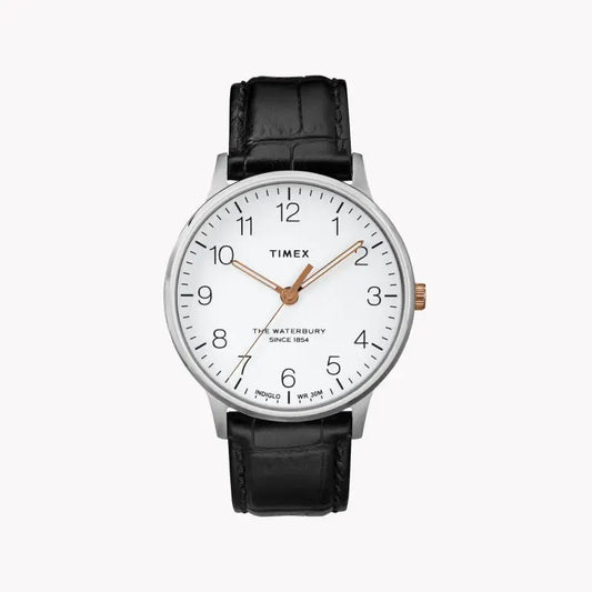 Timex Men's Black Leather Watch, White Dial | Tw2r71300 by TIMEX