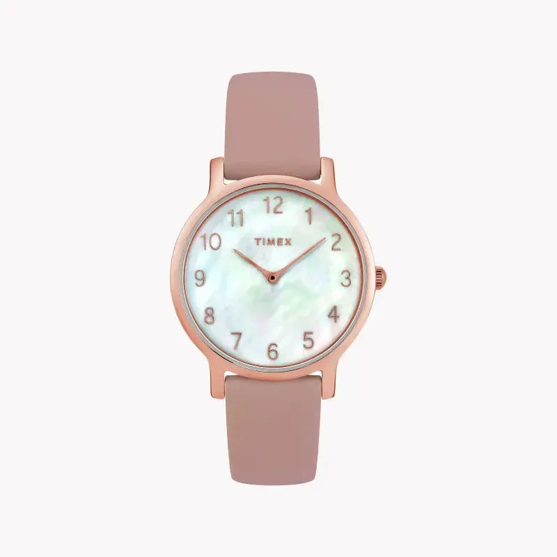 Timex Women's Pink Leather Watch, Mother Of Pearl Dial | Tw2t36100 by TIMEX