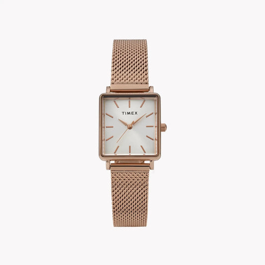 Transcend Rose Gold-tone Rectangle Watch with Silver Dial TW2Y26200 | Women’s Elegant Timepiece by TIMEX