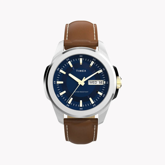 Essex 3-Hand Strap Blue Dial Brown Leather Watch | TW2Y38100 by TIMEX