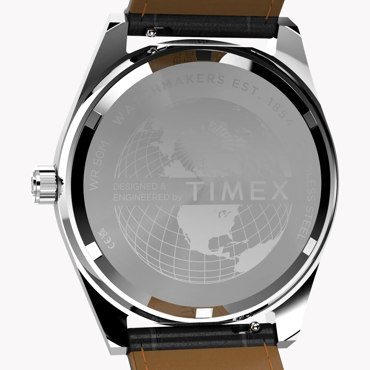 TIMEX Men's Red Dial Silver Steel, Black Leather | TW2Y55700 by TIMEX